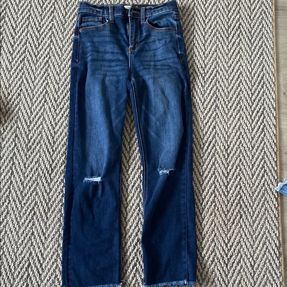 Women's Blue Distressed Skinny/Straight Jeans. Perfect for Women Under 5’4